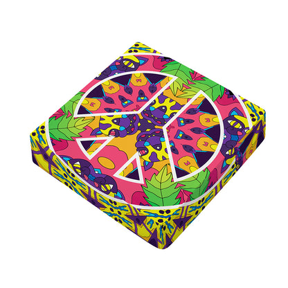 Psychedelic Hippie Peace Sign Print Outdoor Seat Cushion Cover