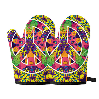 Psychedelic Hippie Peace Sign Print Oven Mitts