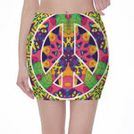 Psychedelic Hippie Peace Sign Print Pencil Mini Skirt