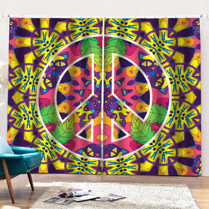 Psychedelic Hippie Peace Sign Print Pencil Pleat Curtains