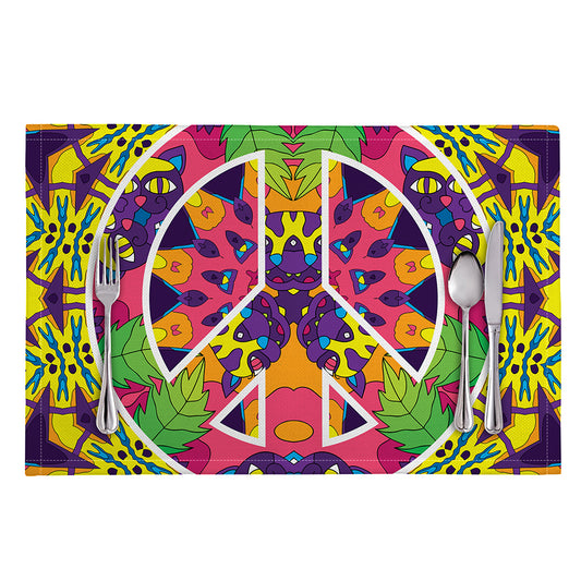 Psychedelic Hippie Peace Sign Print Placemat