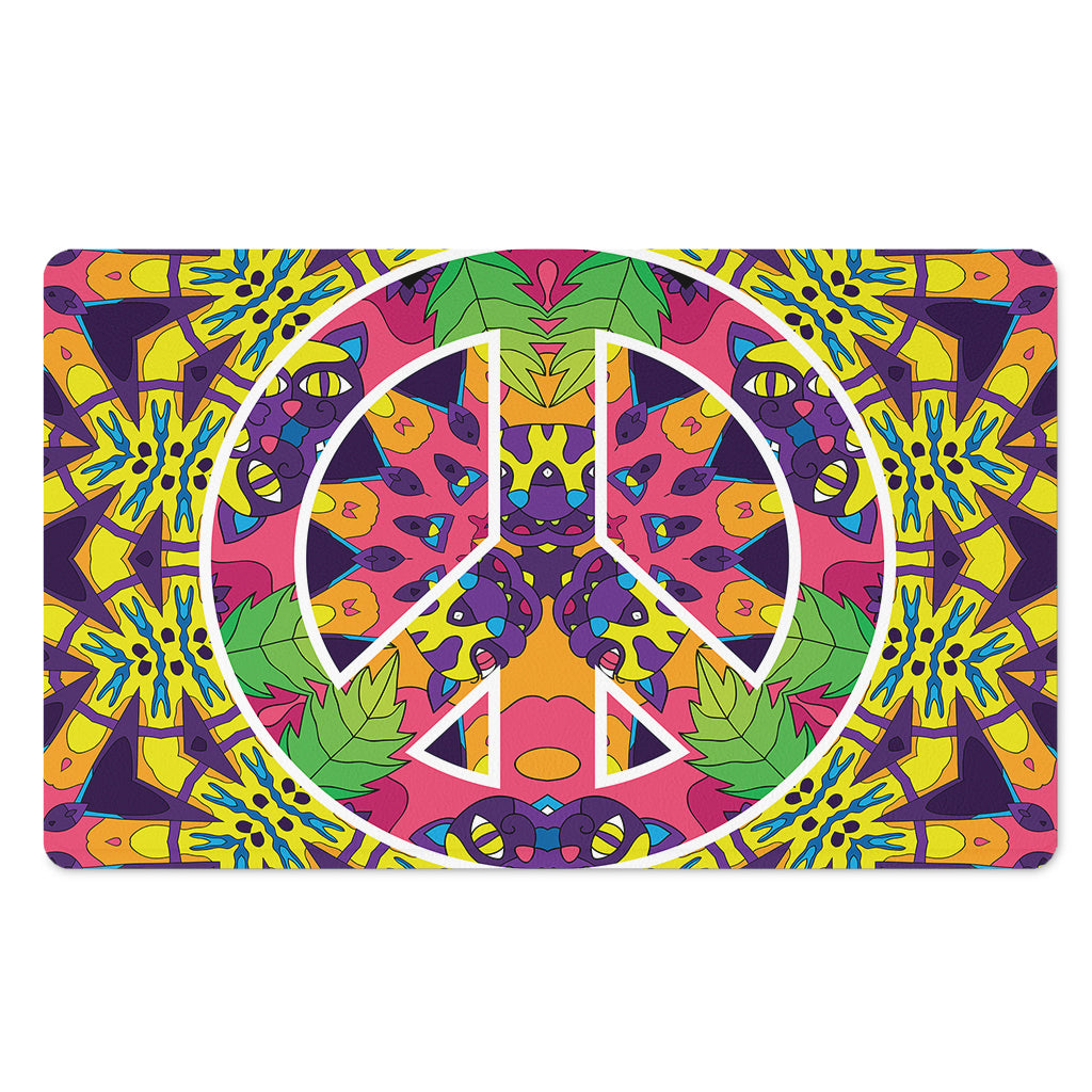 Psychedelic Hippie Peace Sign Print Polyester Doormat