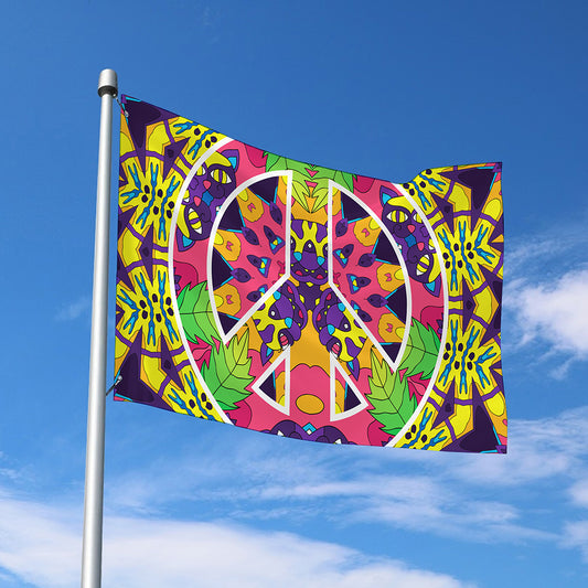 Psychedelic Hippie Peace Sign Print Polyester Flag