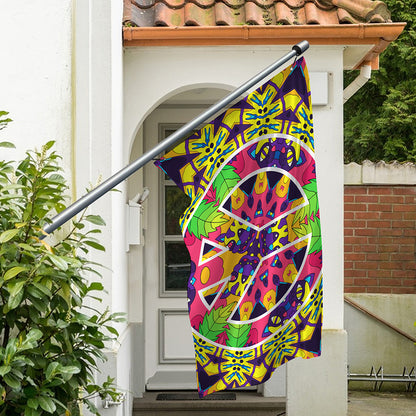 Psychedelic Hippie Peace Sign Print Polyester Flag