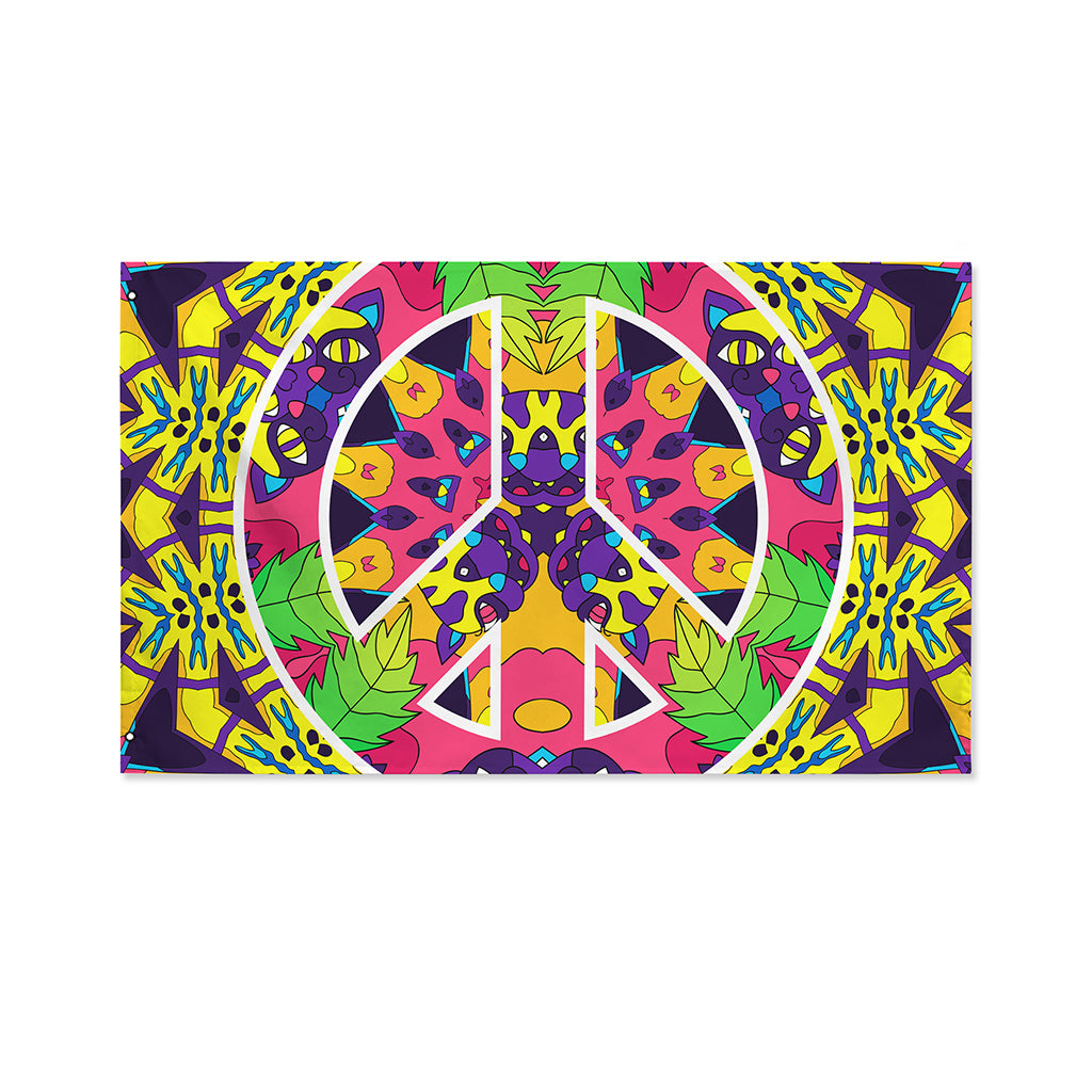 Psychedelic Hippie Peace Sign Print Polyester Flag