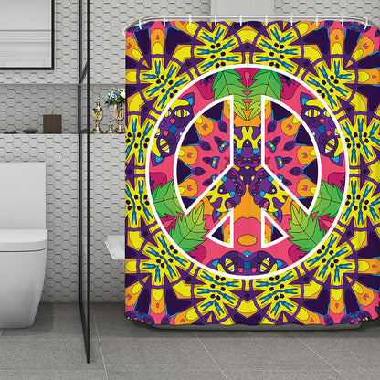 Psychedelic Hippie Peace Sign Print Polyester Shower Curtain