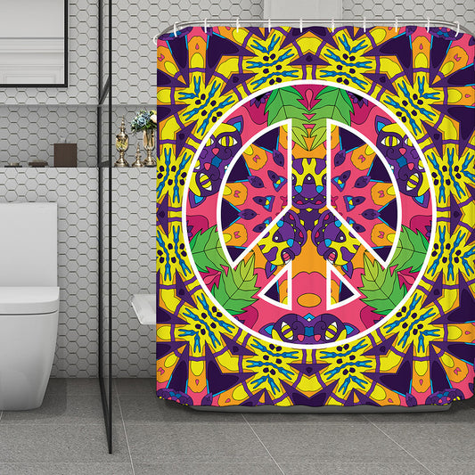 Psychedelic Hippie Peace Sign Print Polyester Shower Curtain