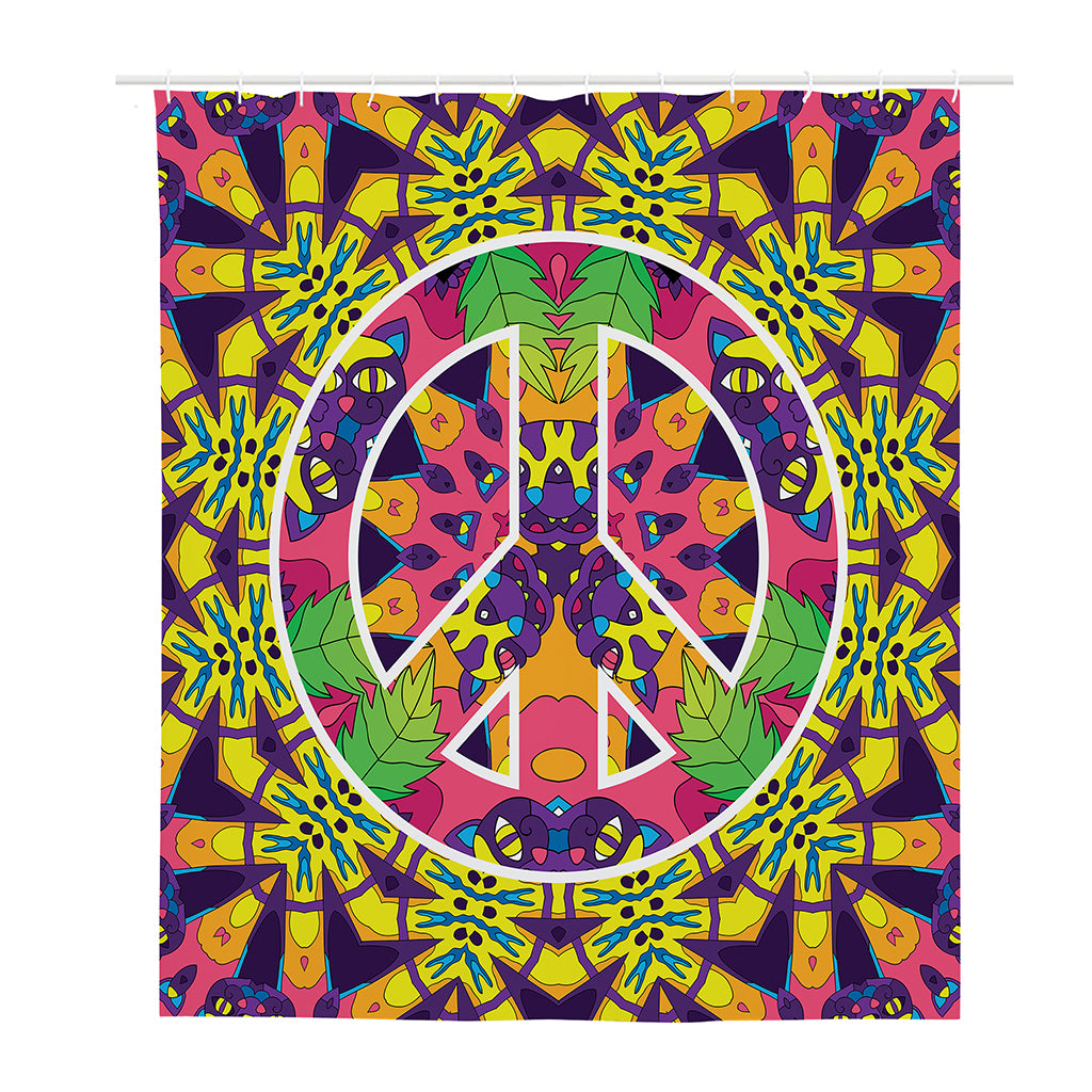 Psychedelic Hippie Peace Sign Print Polyester Shower Curtain