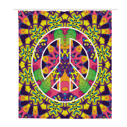Psychedelic Hippie Peace Sign Print Polyester Shower Curtain