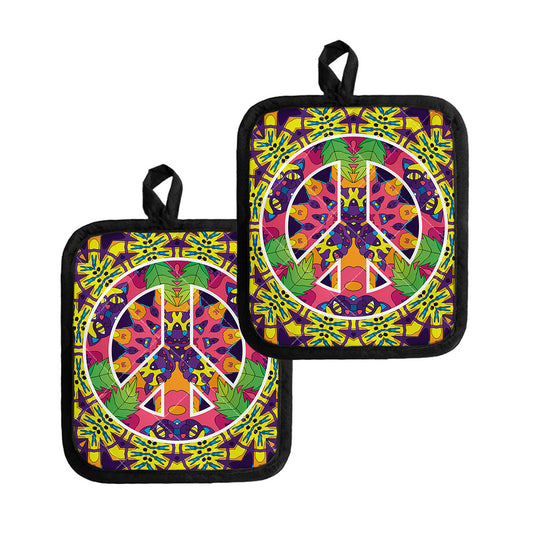 Psychedelic Hippie Peace Sign Print Pot Holders