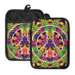 Psychedelic Hippie Peace Sign Print Pot Holders With Pocket
