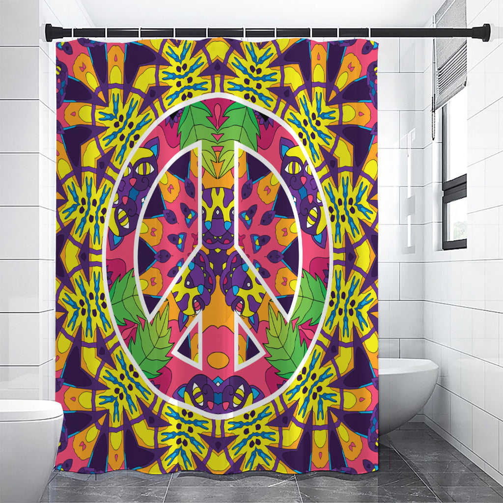 Psychedelic Hippie Peace Sign Print Premium Shower Curtain