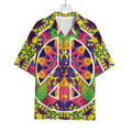 Psychedelic Hippie Peace Sign Print Rayon Hawaiian Shirt
