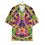 Psychedelic Hippie Peace Sign Print Rayon Hawaiian Shirt