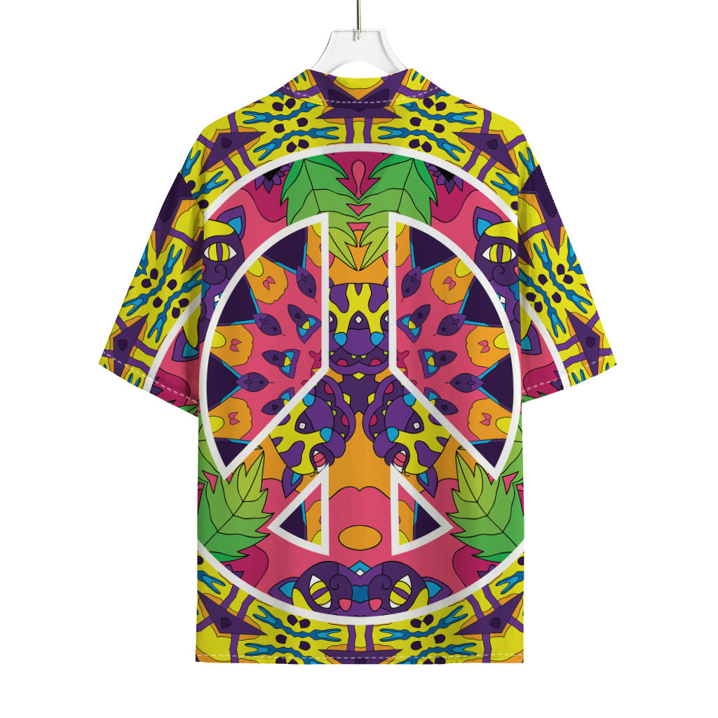 Psychedelic Hippie Peace Sign Print Rayon Hawaiian Shirt