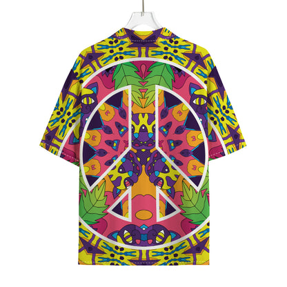 Psychedelic Hippie Peace Sign Print Rayon Hawaiian Shirt