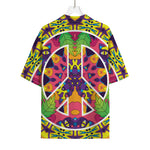 Psychedelic Hippie Peace Sign Print Rayon Hawaiian Shirt