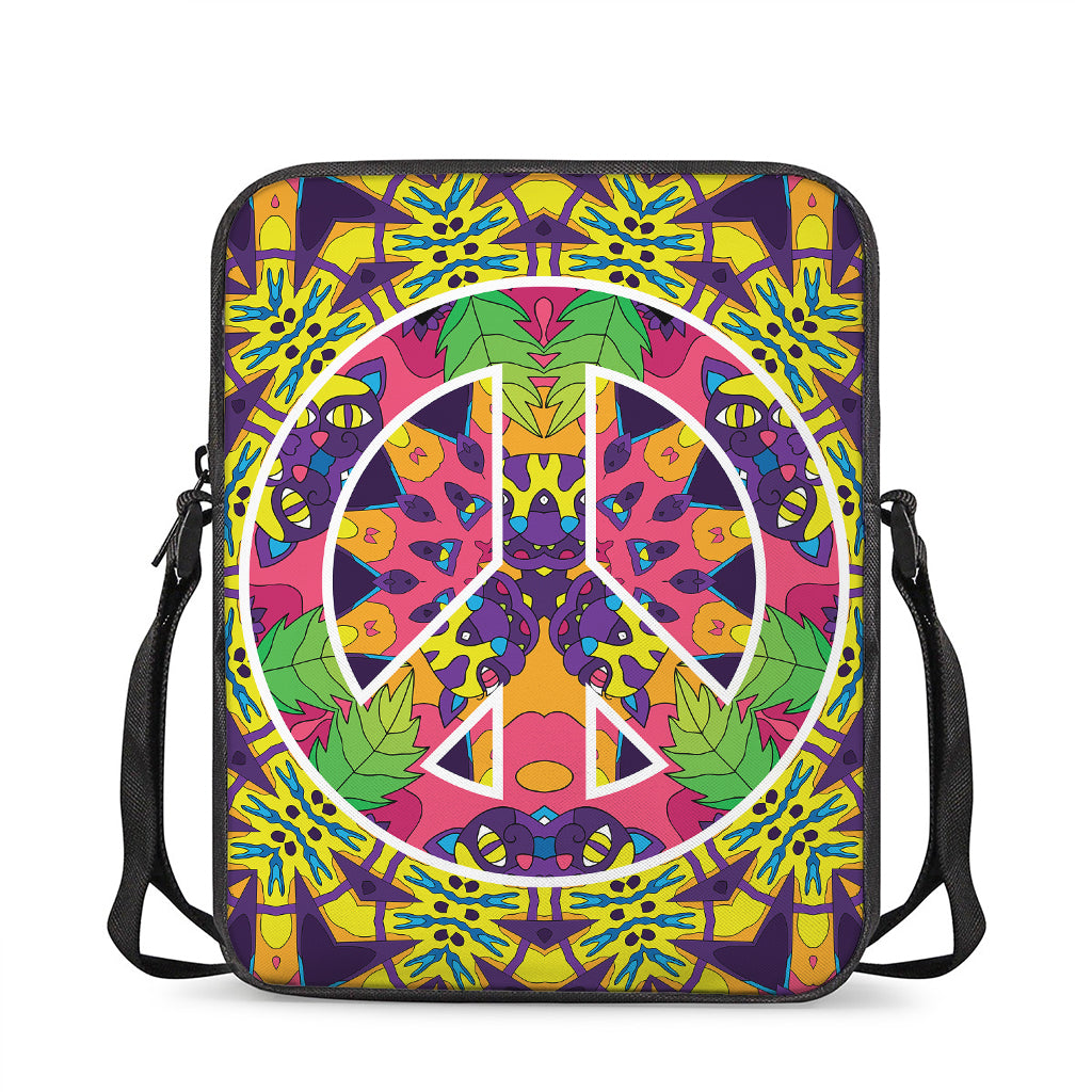 Psychedelic Hippie Peace Sign Print Rectangular Crossbody Bag