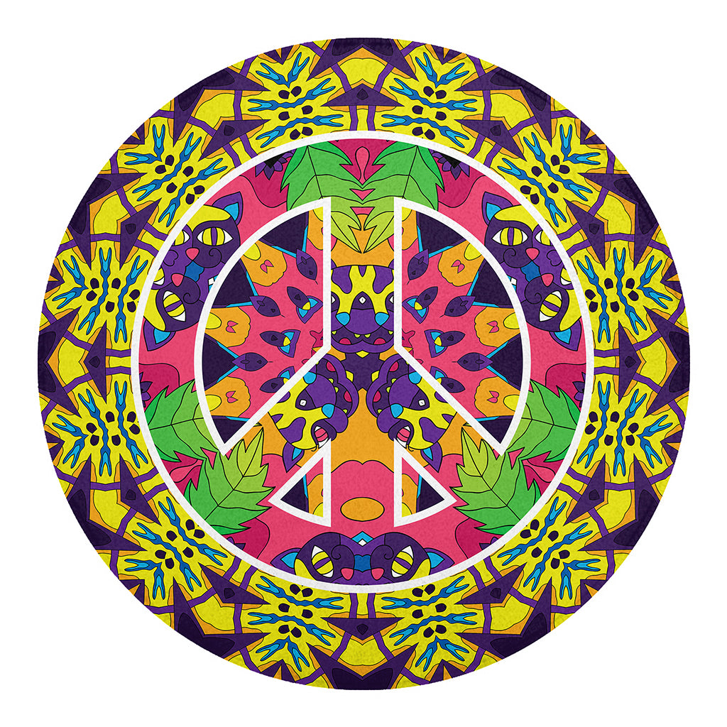 Psychedelic Hippie Peace Sign Print Round Blanket