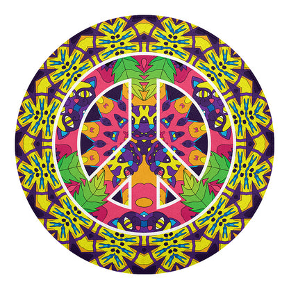 Psychedelic Hippie Peace Sign Print Round Blanket