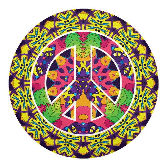 Psychedelic Hippie Peace Sign Print Round Blanket