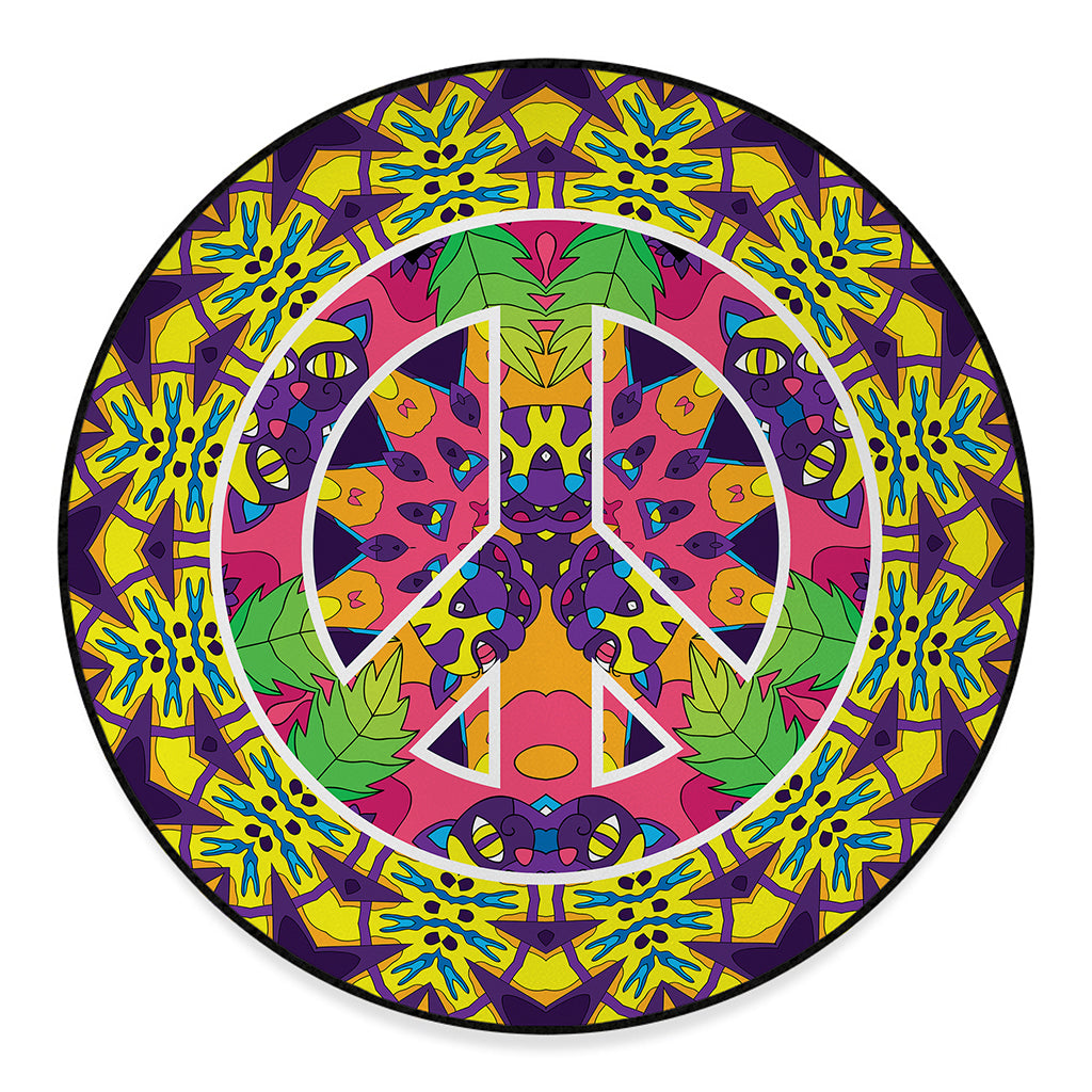 Psychedelic Hippie Peace Sign Print Round Floor Mat
