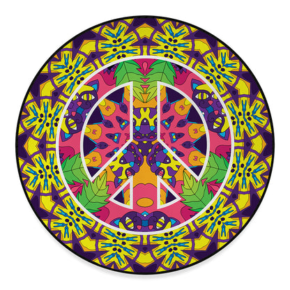 Psychedelic Hippie Peace Sign Print Round Floor Mat
