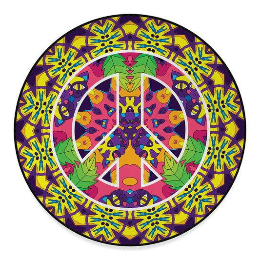 Psychedelic Hippie Peace Sign Print Round Floor Mat