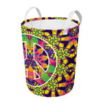Psychedelic Hippie Peace Sign Print Round Laundry Basket