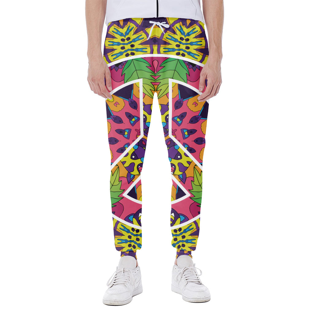 Psychedelic Hippie Peace Sign Print Scuba Joggers
