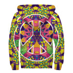 Psychedelic Hippie Peace Sign Print Sherpa Lined Zip Up Hoodie