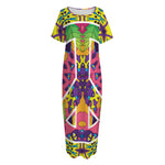 Psychedelic Hippie Peace Sign Print Short Sleeve Long Nightdress