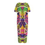 Psychedelic Hippie Peace Sign Print Short Sleeve Long Nightdress
