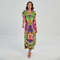 Psychedelic Hippie Peace Sign Print Short Sleeve Maxi Dress
