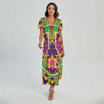 Psychedelic Hippie Peace Sign Print Short Sleeve Maxi Dress