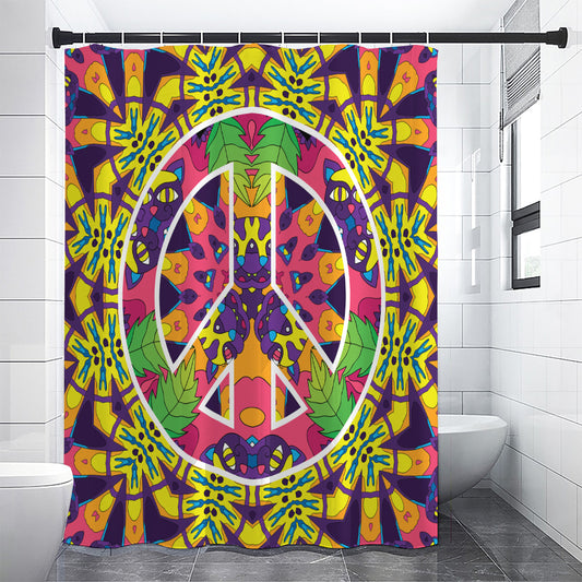 Psychedelic Hippie Peace Sign Print Shower Curtain