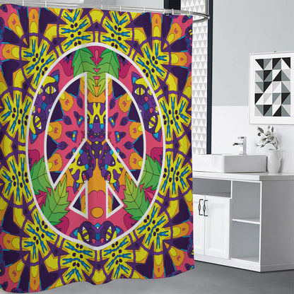 Psychedelic Hippie Peace Sign Print Shower Curtain