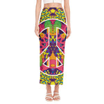 Psychedelic Hippie Peace Sign Print Side Slit Maxi Skirt