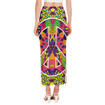 Psychedelic Hippie Peace Sign Print Side Slit Maxi Skirt
