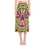 Psychedelic Hippie Peace Sign Print Side Slit Midi Skirt