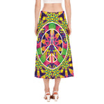 Psychedelic Hippie Peace Sign Print Side Slit Midi Skirt