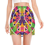 Psychedelic Hippie Peace Sign Print Side Slit Mini Skirt