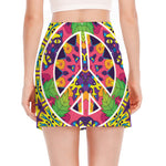 Psychedelic Hippie Peace Sign Print Side Slit Mini Skirt