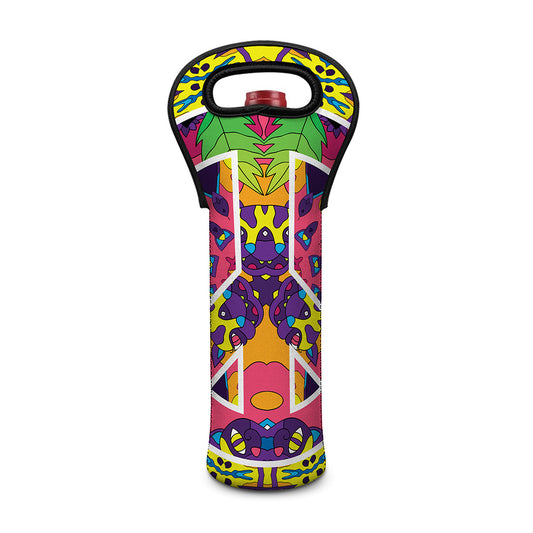 Psychedelic Hippie Peace Sign Print Single Neoprene Wine Tote