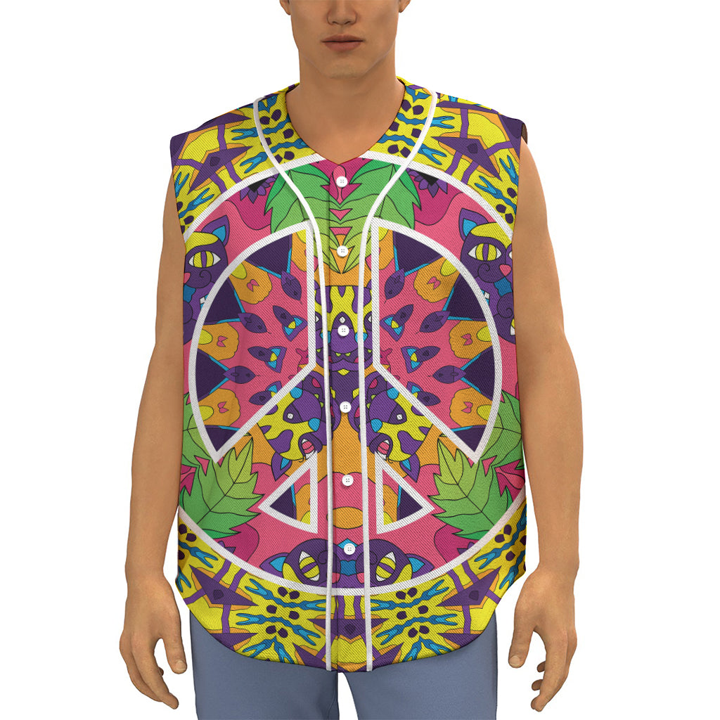 Psychedelic Hippie Peace Sign Print Sleeveless Baseball Jersey