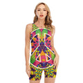 Psychedelic Hippie Peace Sign Print Sleeveless One Piece Swimsuit
