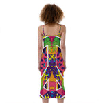 Psychedelic Hippie Peace Sign Print Slim Fit Midi Cami Dress