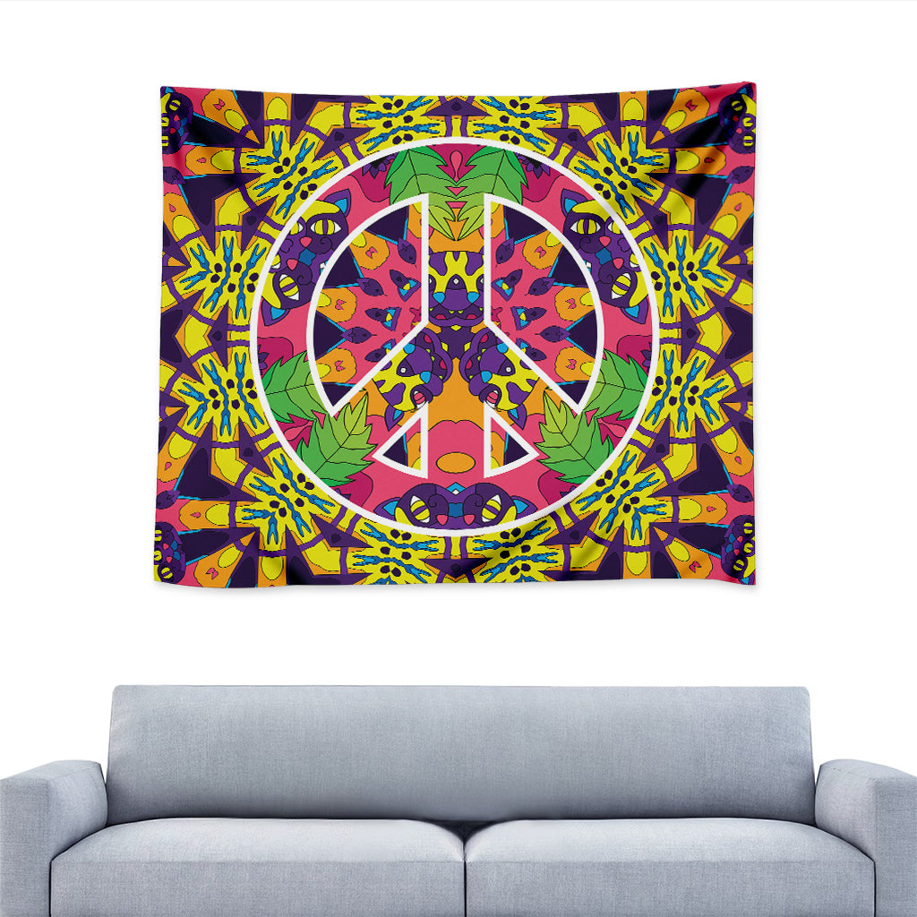 Psychedelic Hippie Peace Sign Print Tapestry