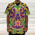 Psychedelic Hippie Peace Sign Print Textured Short Sleeve Shirt