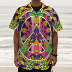 Psychedelic Hippie Peace Sign Print Textured Short Sleeve Shirt